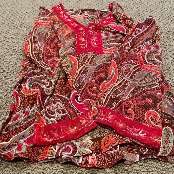 ALC Argyle Paisley Print 100% Rayon Bead Sequin V Neck Long Sleeve Blouse Small - Picture 6 of 14